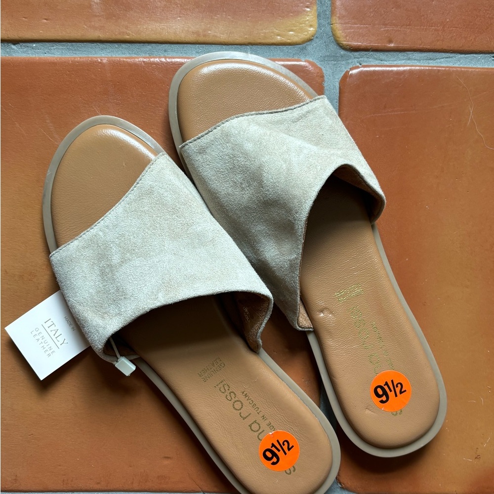 Suede Slide Sandals in Beige women’s size 9.5 new with tags leather suede sandal